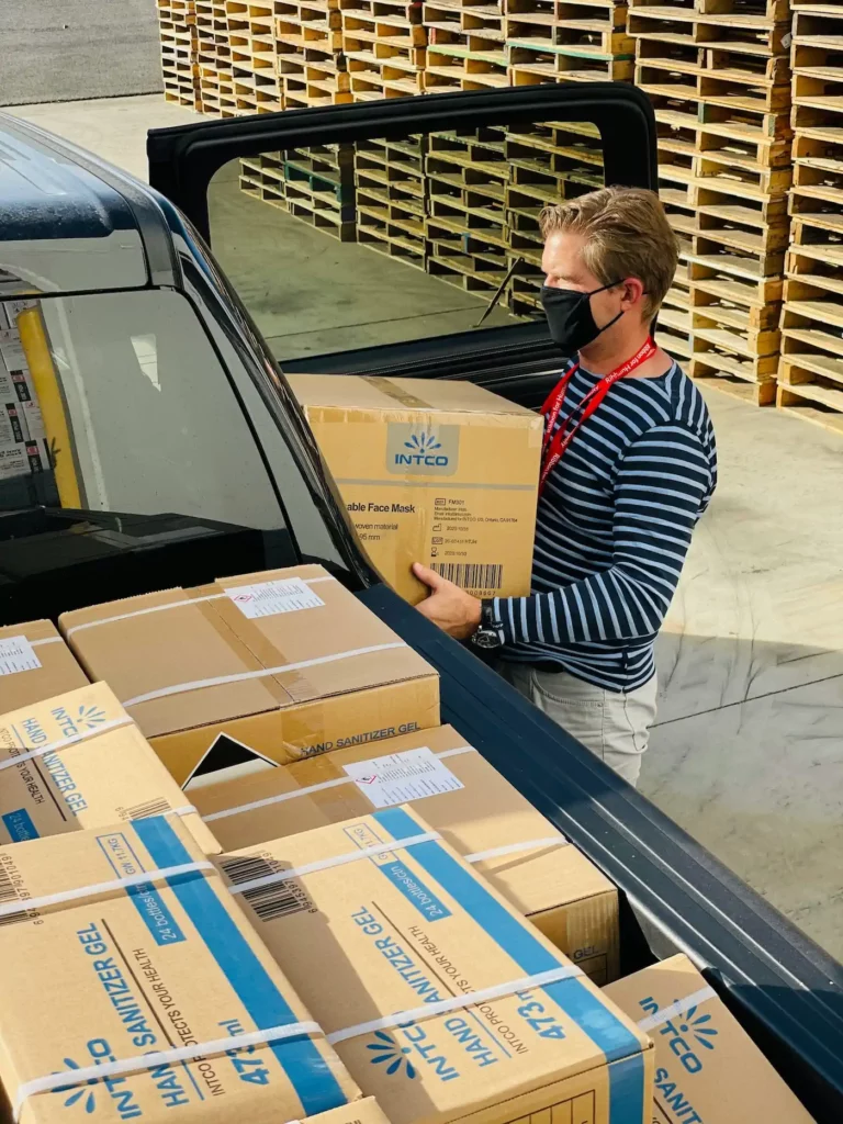 Delivery truck being loaded